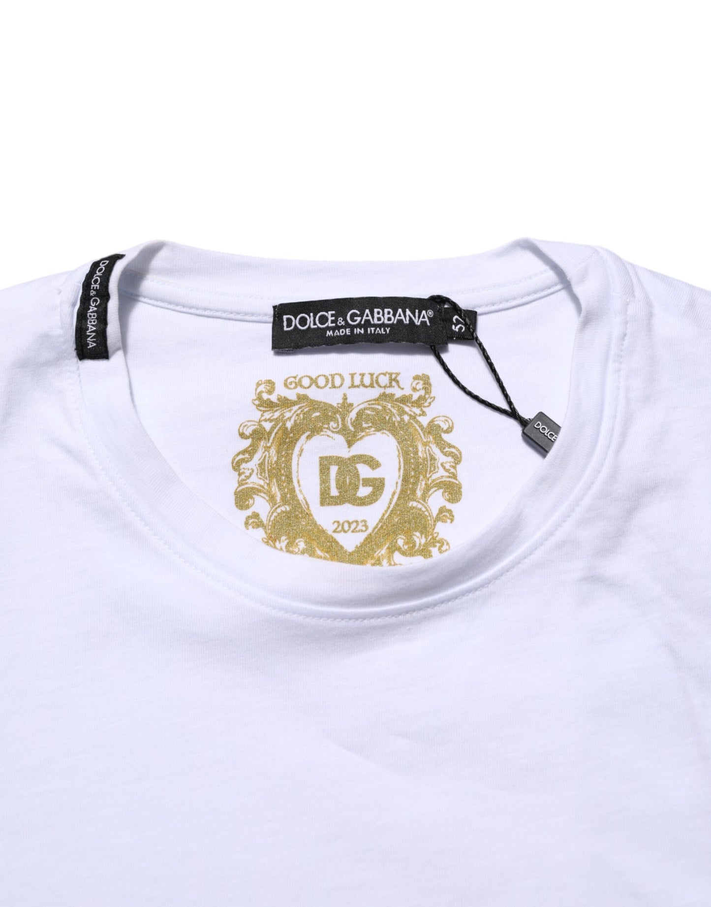 White Cotton Goodluck 2023 Crew Neck T-shirt