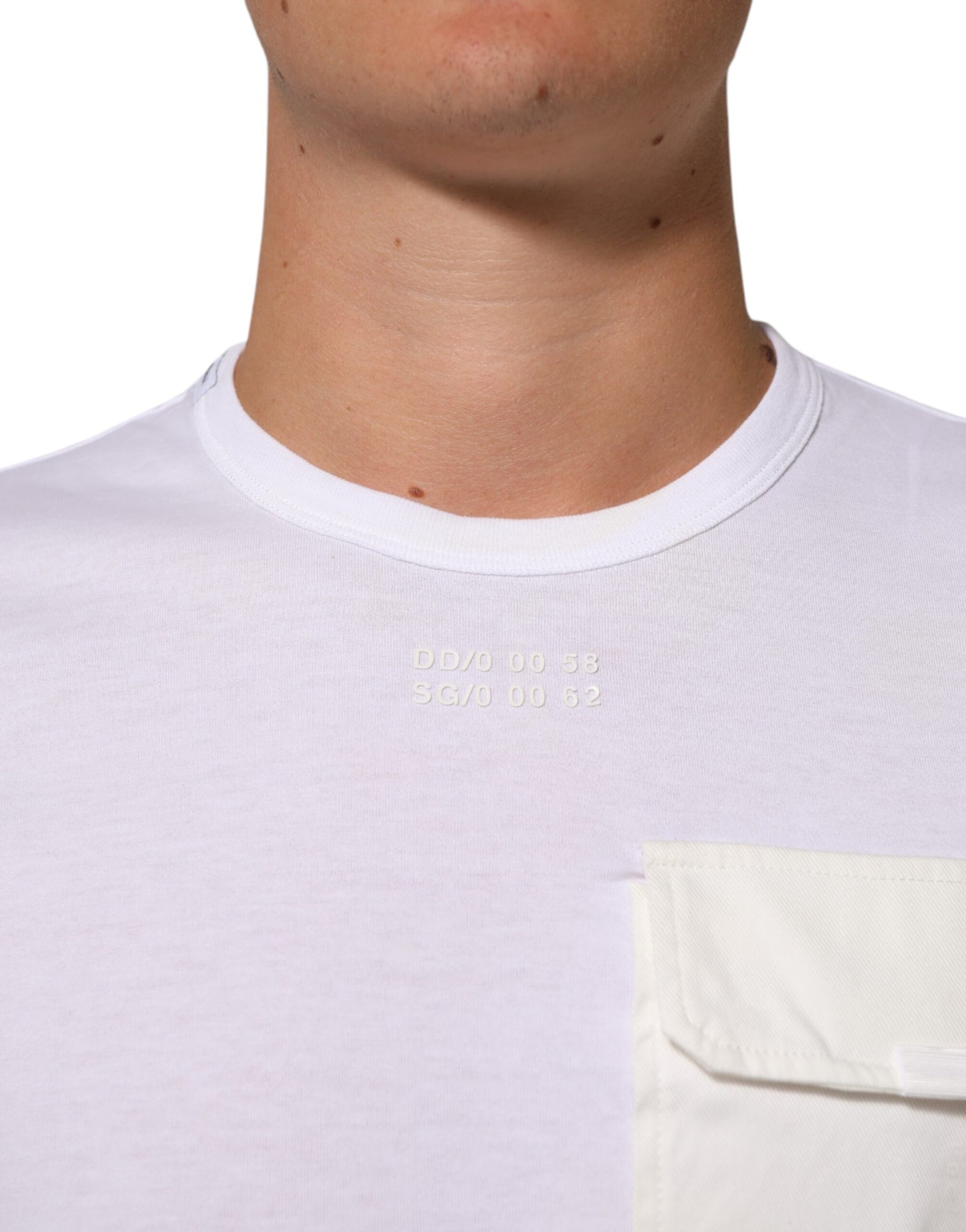 White Cotton Pocket Crew Neck Men Tee T-shirt