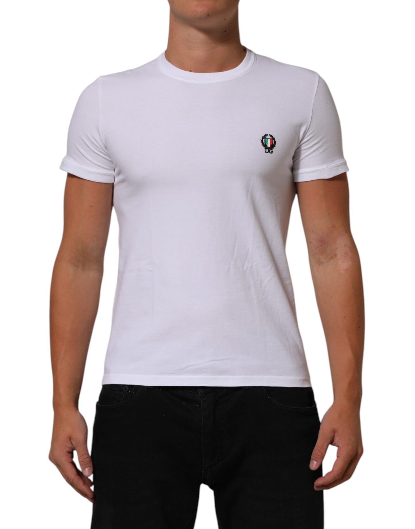 White Cotton DG Italia Round Neck Men T-shirt