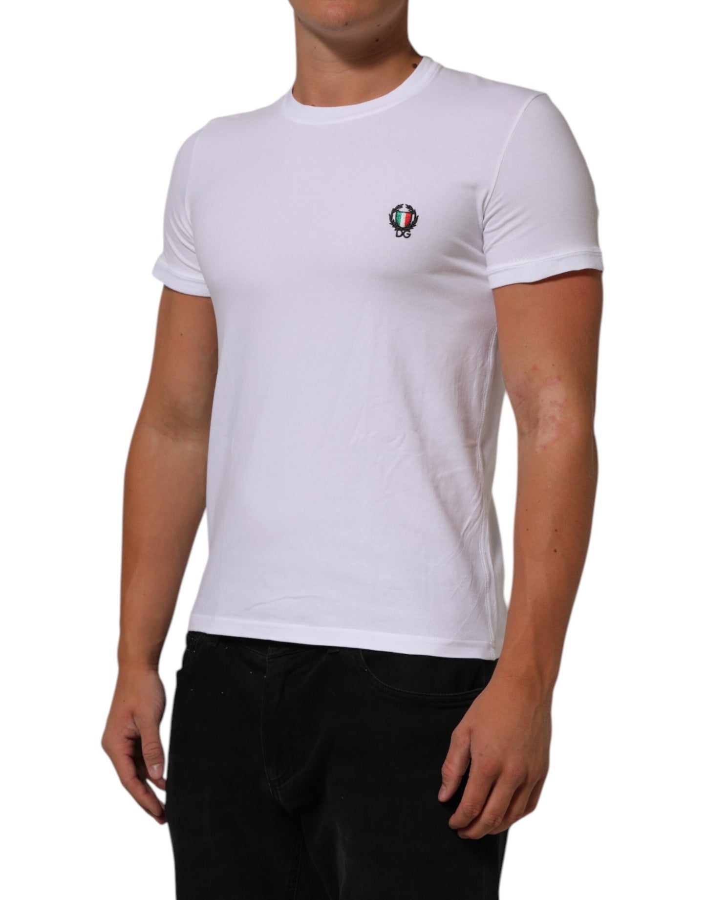 White Cotton DG Italia Round Neck Men T-shirt