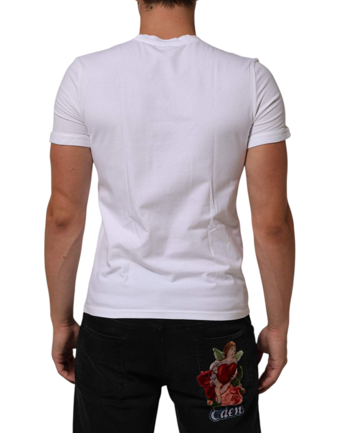 White Cotton DG Italia Round Neck Men T-shirt