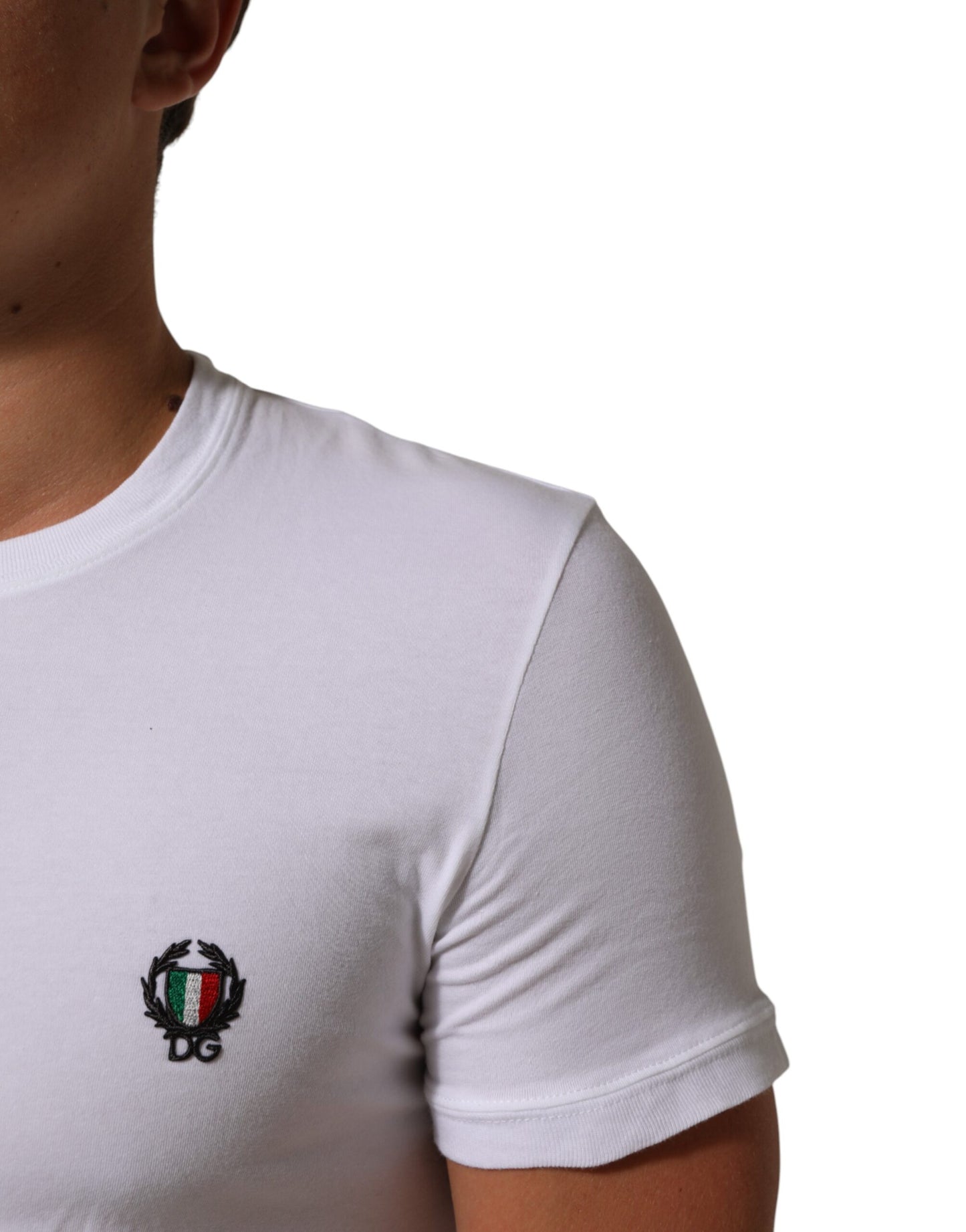 White Cotton DG Italia Round Neck Men T-shirt
