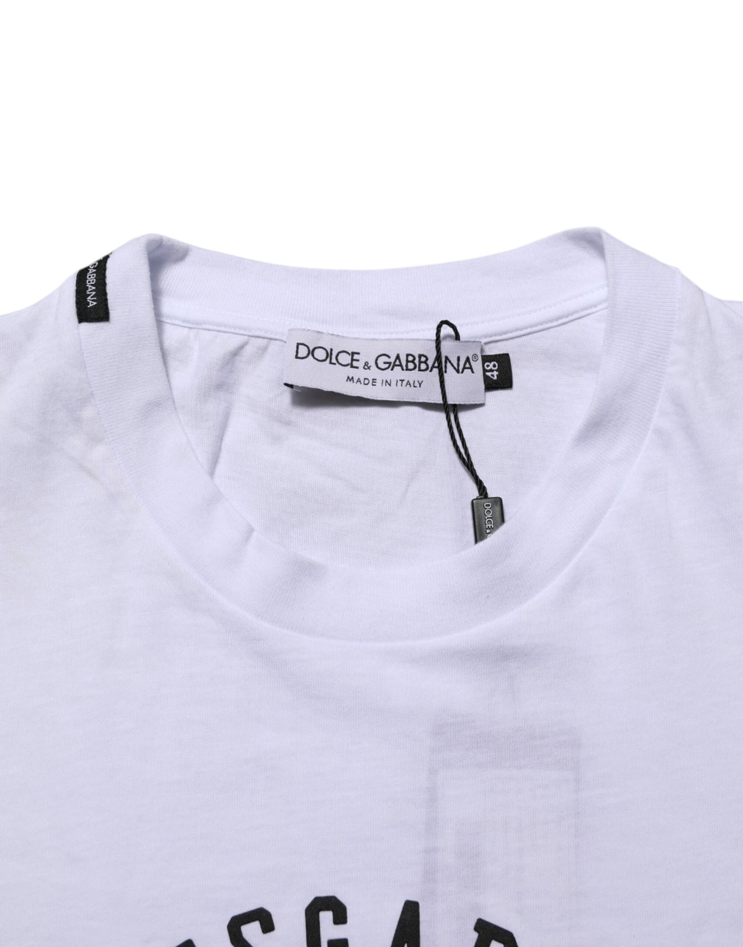 White Cotton Logo Print Crew Neck Men T-shirt
