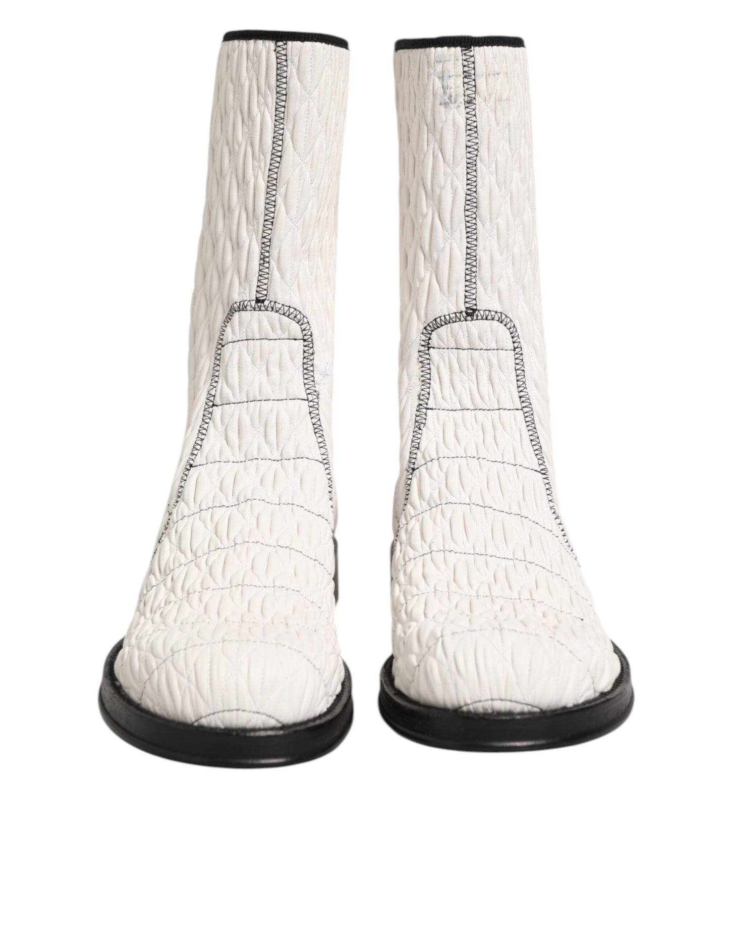 White Lambskin Leather Mid Calf Boots Shoes