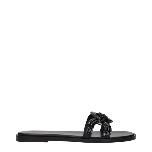 Black Leather Slippers Sandals