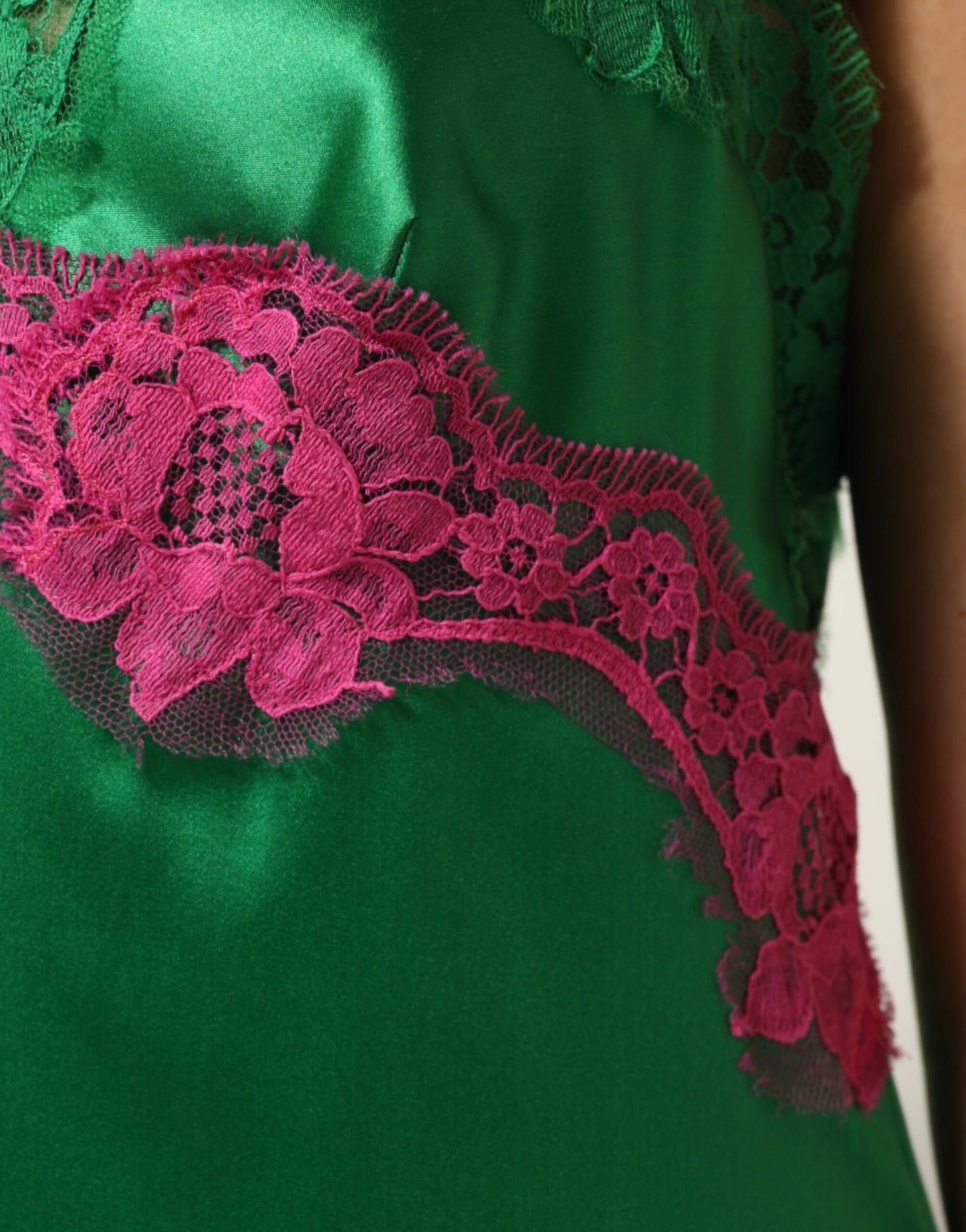 Dolce & Gabbana Green Floral Lace Fringes Lingerie Dress