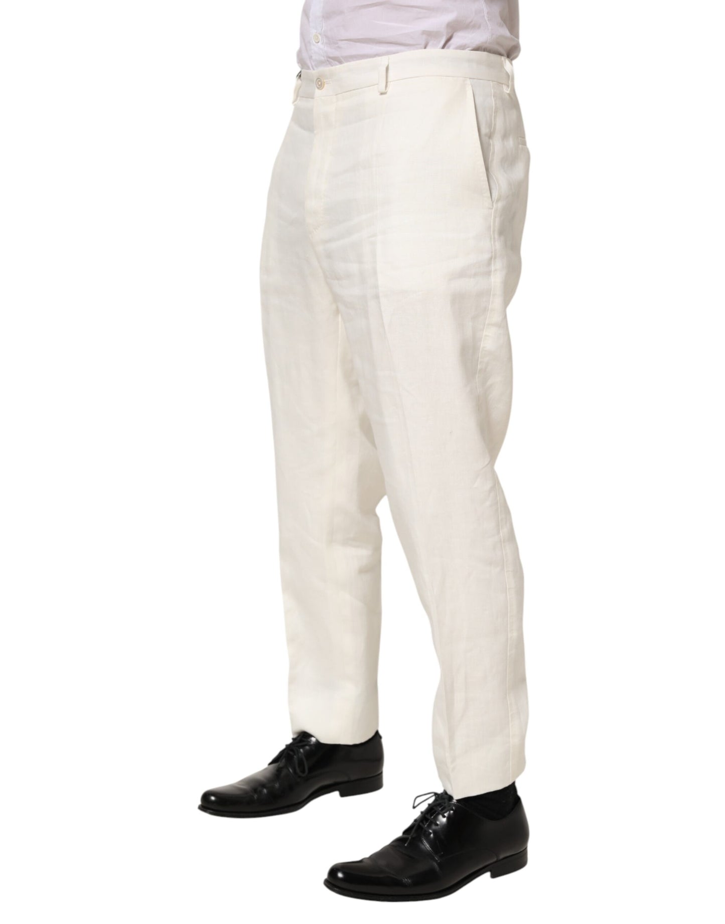 Dolce & Gabbana White Linen Formal Dress Men Trouser Pants