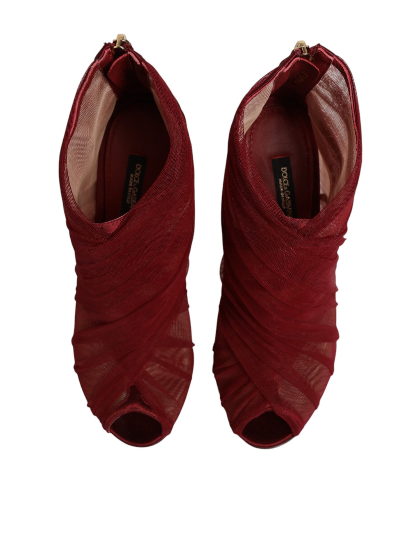 Dolce & Gabbana Red Tulle Ankle Boots Stiletto Heels Shoes