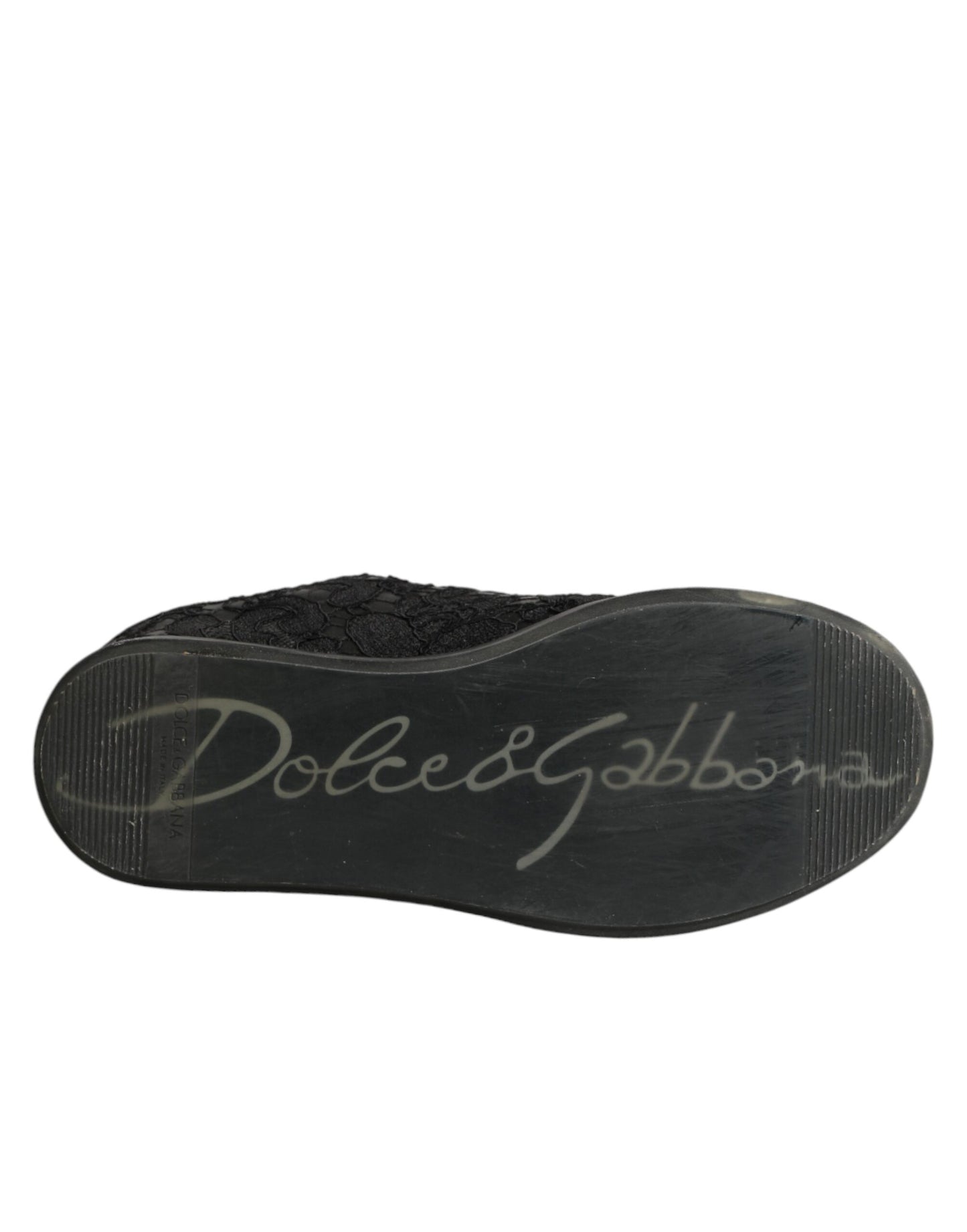 Dolce & Gabbana Black Floral Lace Low Top Sneakers Shoes