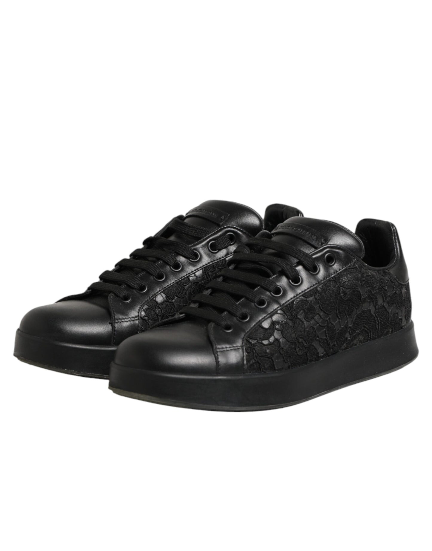 Dolce & Gabbana Black Floral Lace Low Top Sneaker Shoes