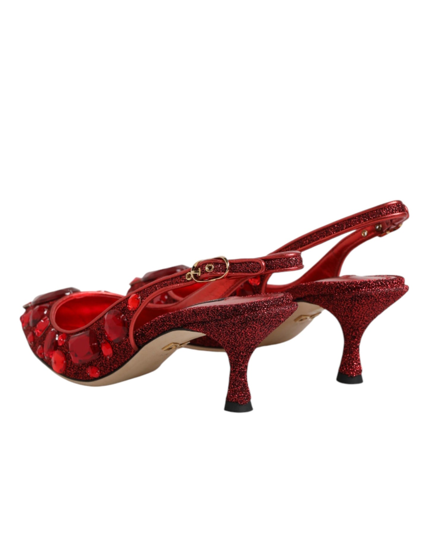 Dolce & Gabbana Red Crystal Embellished Slingbacks Shoes