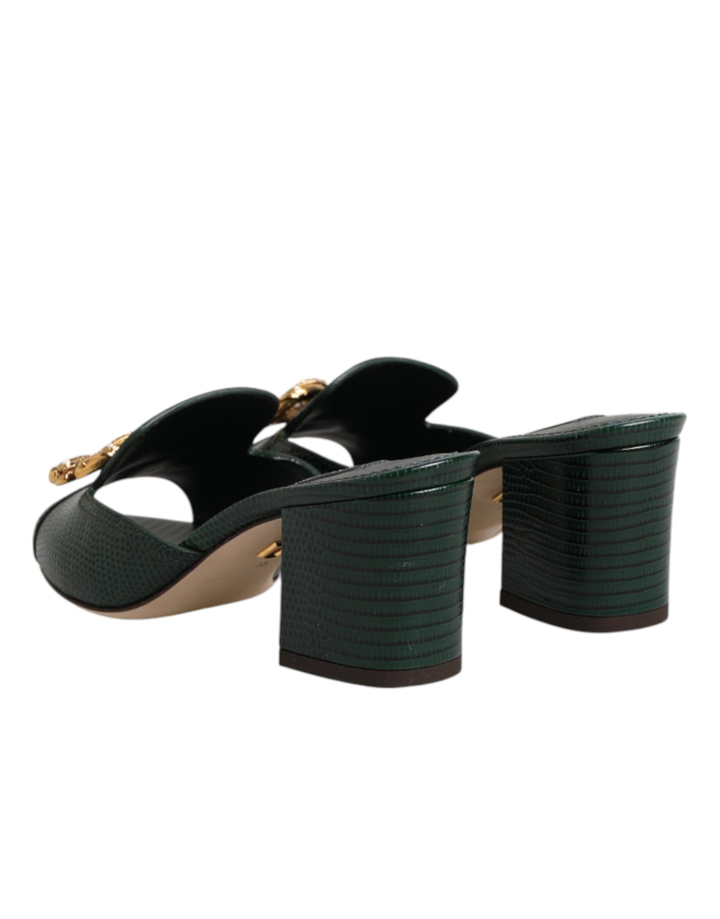 Dolce & Gabbana Green DG Amore Heel Slides Sandals Shoes