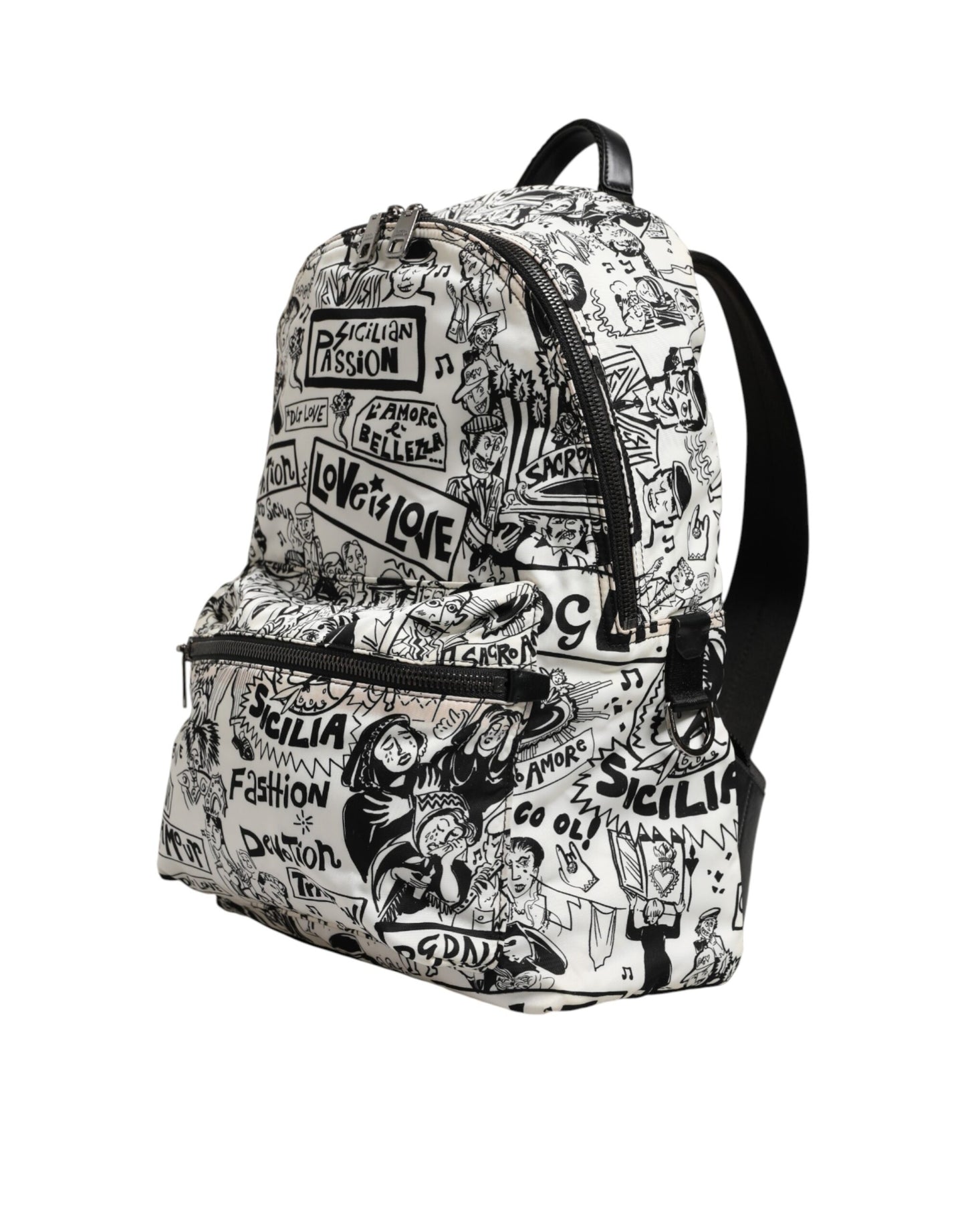 Dolce & Gabbana Black White Graffiti Print School Backpack Men Borse Bag
