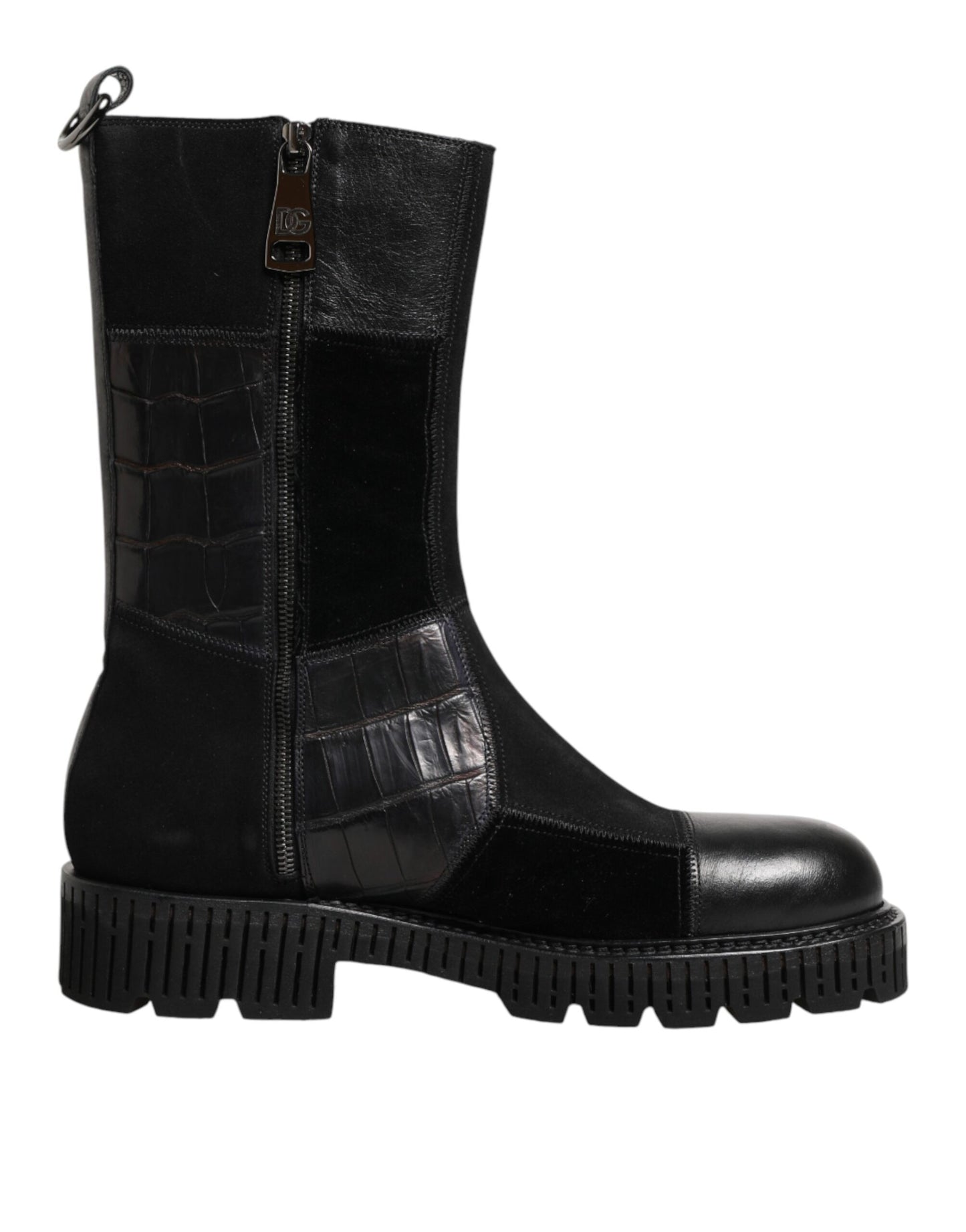Dolce & Gabbana Black Patchwork Leather Mid Calf Boot  Shoes