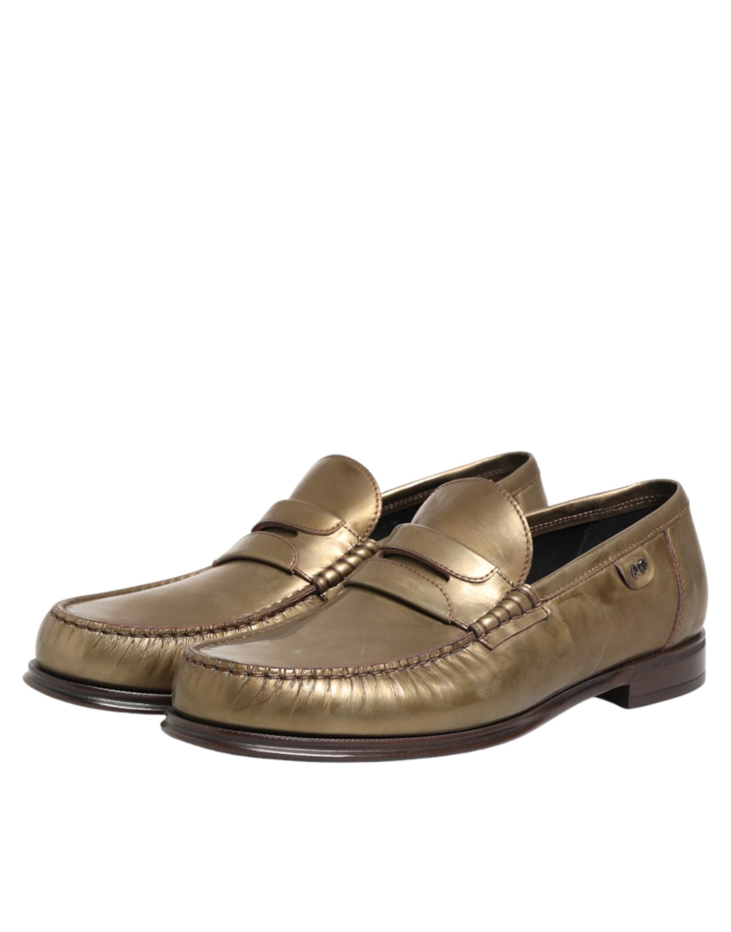 Dolce & Gabbana Gold Leather Slip On Dress Men Loafers Shoes