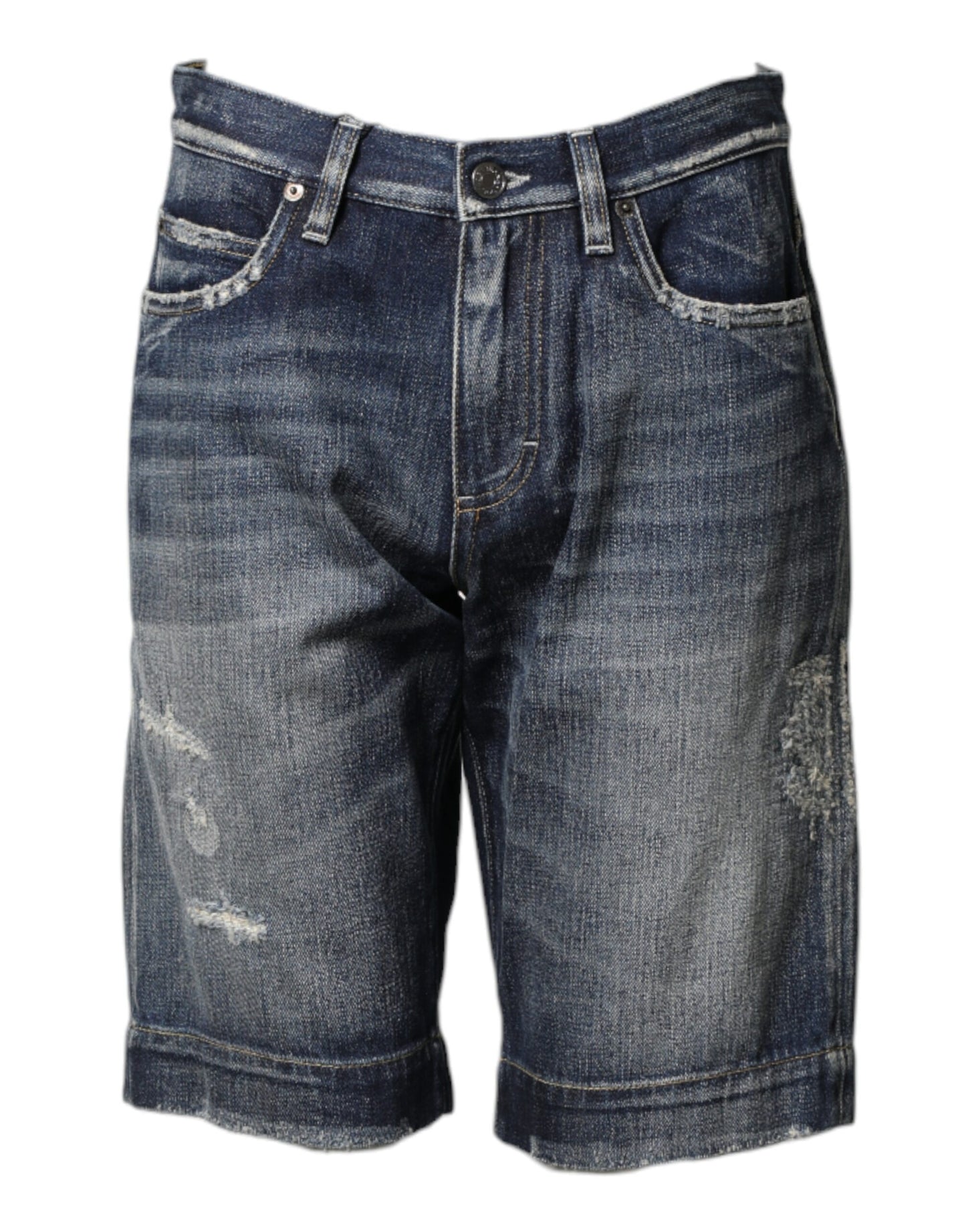 Dolce & Gabbana Blue Cotton Distressed Denim Bermuda Shorts