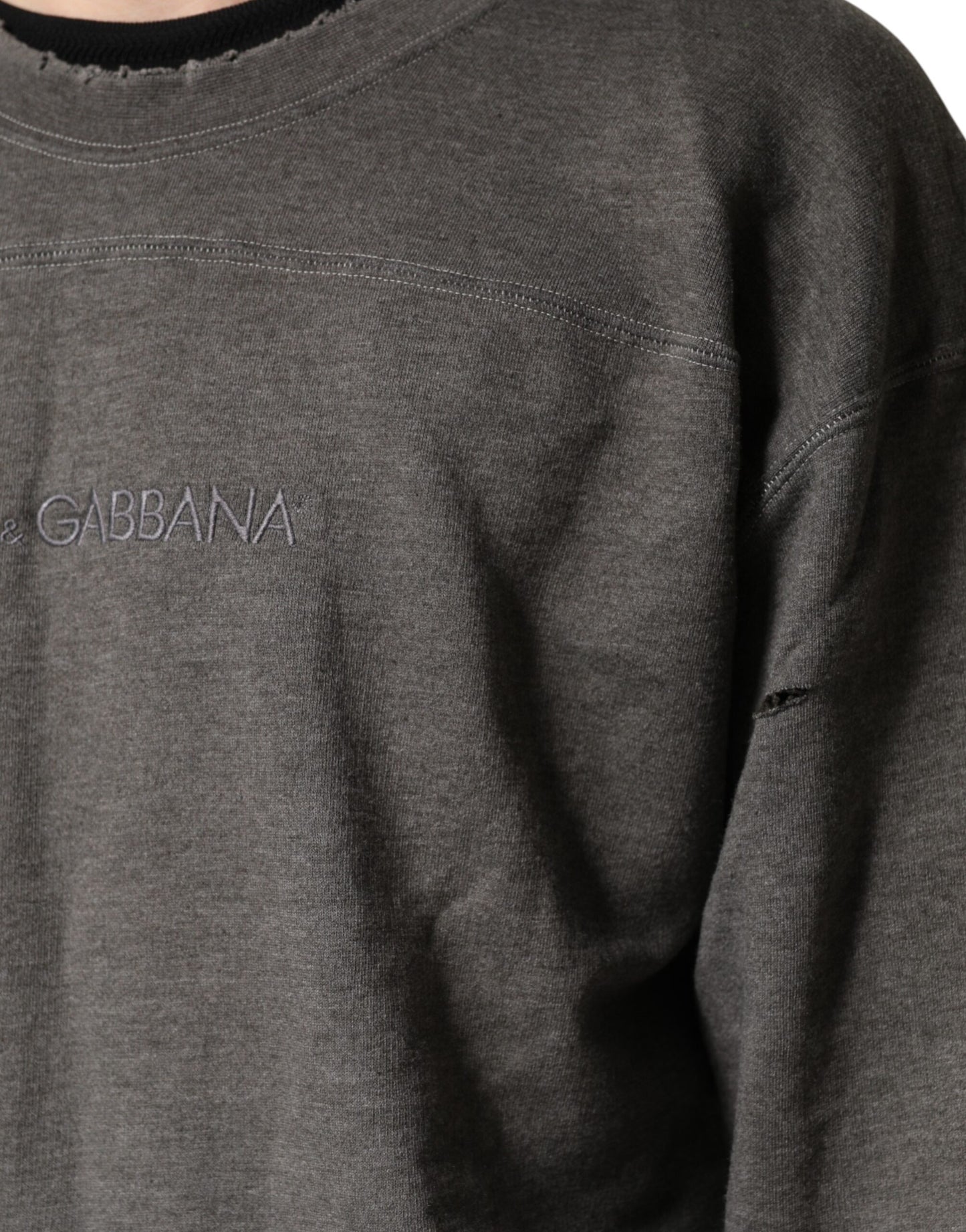 Dolce & Gabbana Gray Cotton Crew Neck Men Sweatshirt Sweater
