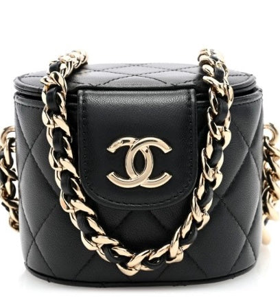 CHANEL Lambskin Quilted Mini Vanity Case With  Black Chain