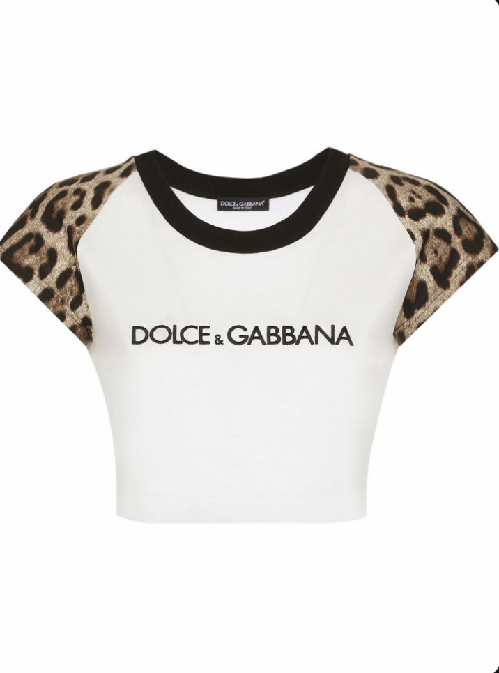 Dolce & Gabbana leopard-print stretch-cotton cropped T-shirt - White