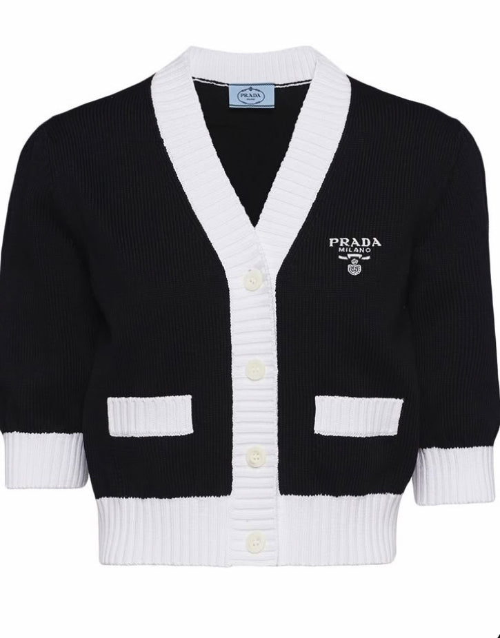 Prada Cropped Cotton Cardigan | Black |